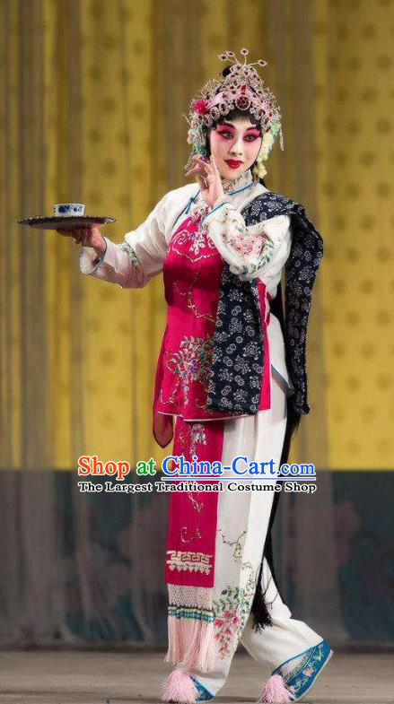 Chinese Traditional Peking Opera Servant Girl Costumes Apparel the Wandering Dragon Toys with the Phoenix Li Fengjie Maidservant Garment and Headwear