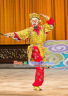 Chinese Peking Opera Wusheng Costumes Garment Havoc In Heaven Monkey King Sun Wukong Apparels and Headwear