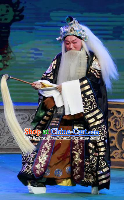 Chinese Peking Opera Havoc In Heaven Old Men Costumes Apparels Lord Lao Zi Garment and Headwear