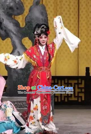 Chinese Traditional Peking Opera Maidservant Apparels Costumes Matchmaker Garment Xiaodan Young Female Red Dress and Headpieces