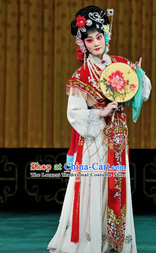 Chinese Traditional Peking Opera Hua Tan Diva Apparels Costumes Matchmaker Rich Lady Red Dress Garment and Headpieces