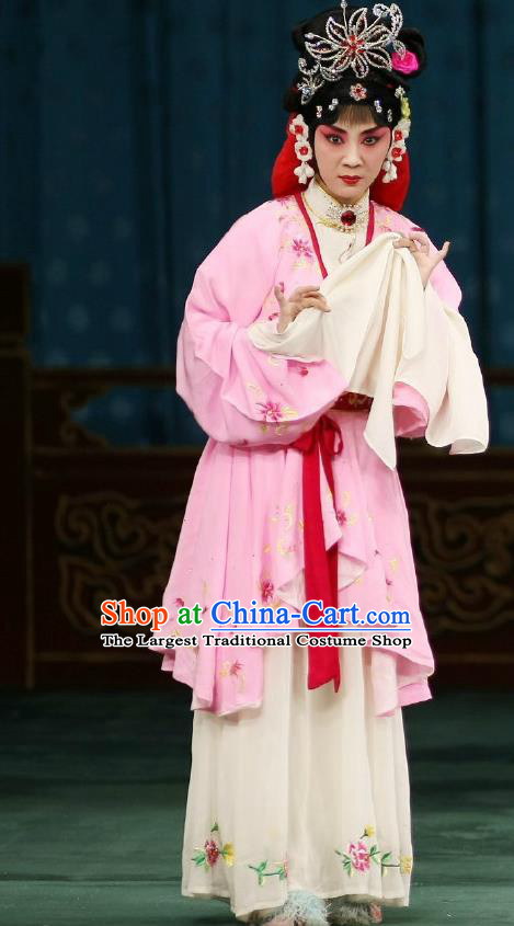 Traditional Chinese Peking Opera Young Actress Matchmaker Apparels Hong Niang Garment Pink Dress Costumes and Headpieces