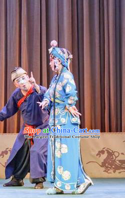 Traditional Chinese Peking Opera Xiao Dan Apparels Garment San Cha Kou Actress Young Lady Blue Dress Costumes and Headwear