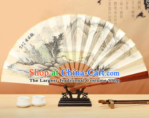 Chinese Traditional Ink Painting Waterfall Paper Folding Fans Handmade Accordion Classical Dance Folding Fan