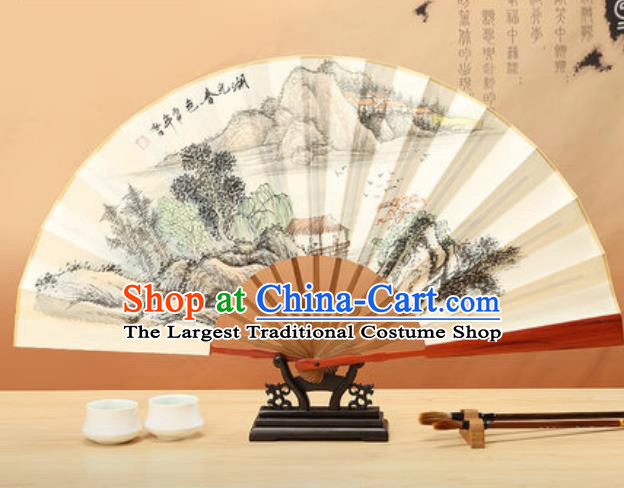 Chinese Traditional Ink Painting Lake Landscape Paper Folding Fans Handmade Accordion Classical Dance Folding Fan