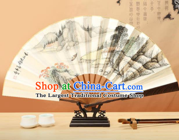 Chinese Traditional Ink Painting Fishing Paper Folding Fans Handmade Accordion Classical Dance Folding Fan