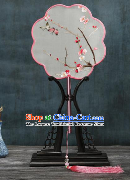 Chinese Traditional Embroidered Plum Silk Fans Handmade Classical Dance Palace Fan for Women