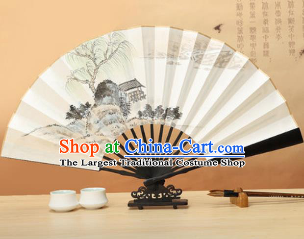 Chinese Traditional Ink Painting Willow Wenge Fans Handmade Accordion Classical Dance Paper Folding Fan