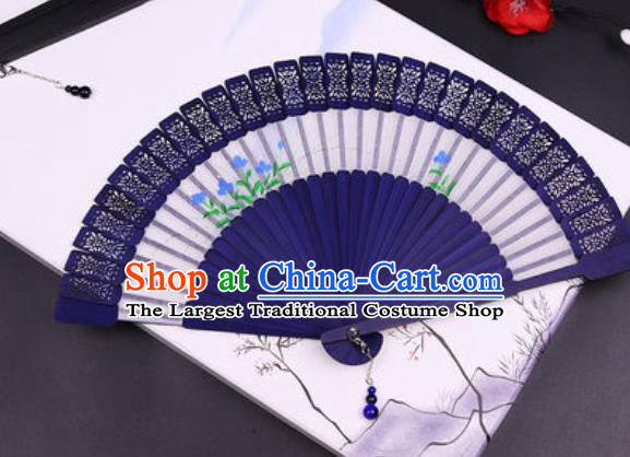 Chinese Traditional Painting Flowers Purple Bamboo Fans Handmade Accordion Classical Dance Folding Fan