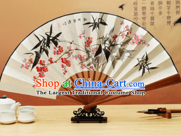 Chinese Traditional Hand Painting Bamboo Plum Paper Fan Classical Dance Accordion Fans Folding Fan