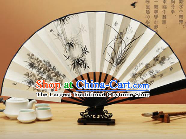 Chinese Traditional Hand Painting Plum Orchid Bamboo Chrysanthemum Paper Fan Classical Dance Accordion Fans Folding Fan