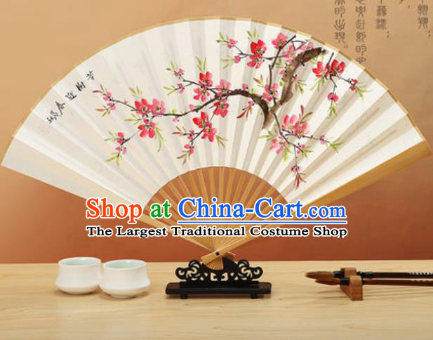 Chinese Traditional Hand Painting Peach Blossom Paper Fan Classical Dance Accordion Fans Folding Fan