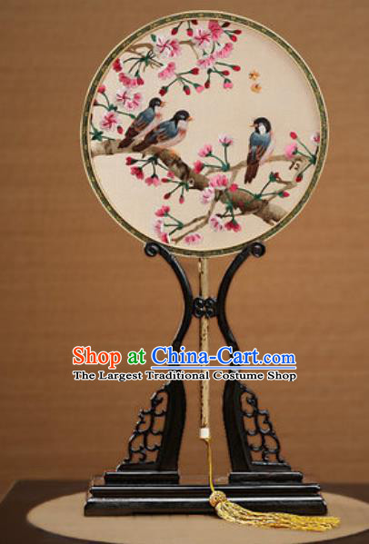 Handmade Chinese Embroidered Begonia Birds Silk Round Fans Traditional Classical Dance Palace Fan for Women