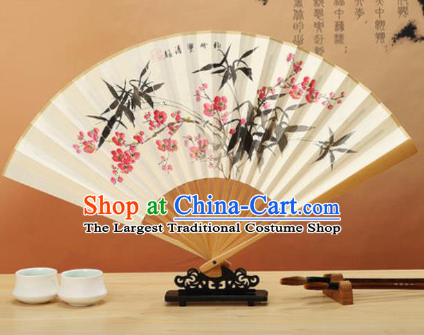 Chinese Hand Painting Plum Bamboo Paper Fan Traditional Classical Dance Accordion Fans Folding Fan