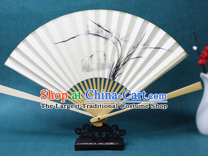 Handmade Chinese Ink Painting Orchids Paper Fan Traditional Classical Dance Accordion Fans Folding Fan
