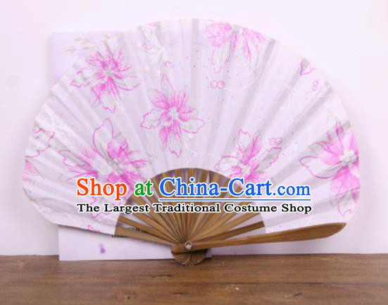 Handmade Chinese Printing Pink Flowers Satin Fan Traditional Classical Dance Accordion Fans Folding Fan