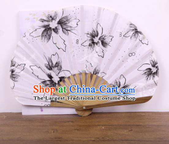 Handmade Chinese Printing Black Flowers Satin Fan Traditional Classical Dance Accordion Fans Folding Fan