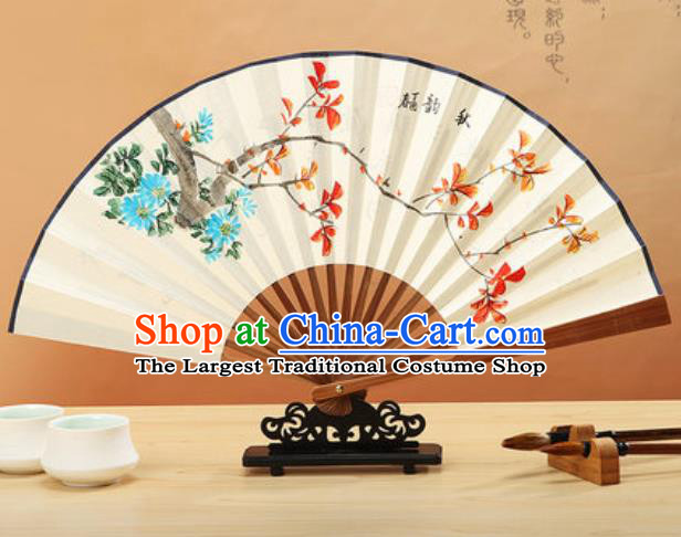 Chinese Hand Painting Red Leaf Chrysanthemum Paper Fan Traditional Classical Dance Accordion Fans Folding Fan