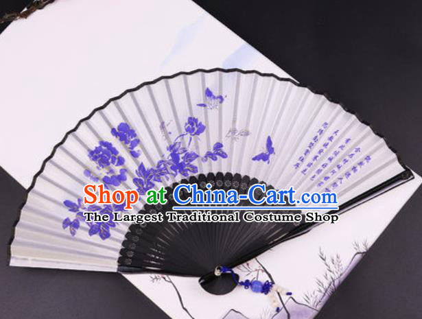 Chinese Traditional Painting Peony Silk Fan Classical Dance Accordion Bamboo Fans Folding Fan