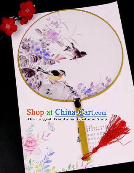 Chinese Traditional Printing Flowers Bird Silk Fans Handmade Classical Dance Palace Fan for Women