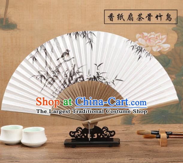 Chinese Traditional Ink Painting Bamboo Bird Paper Fan Classical Dance Accordion Fans Folding Fan