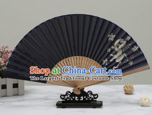 Chinese Traditional Printing Dragon Black Silk Fan Classical Dance Accordion Fans Folding Fan