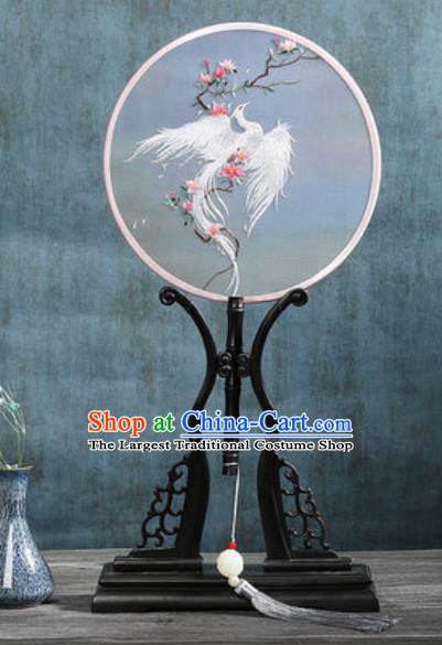 Handmade Chinese Embroidered White Phoenix Ebony Silk Fans Traditional Classical Dance Palace Fan for Women