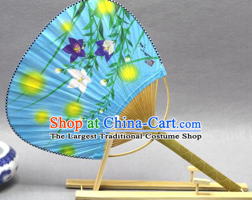 Handmade Chinese Printing Flowers Blue Paper Fans Traditional Classical Dance Palace Fan for Women