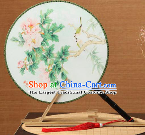 Handmade Chinese Printing Peony Light Green Palace Fans Traditional Classical Dance Round Fan for Women