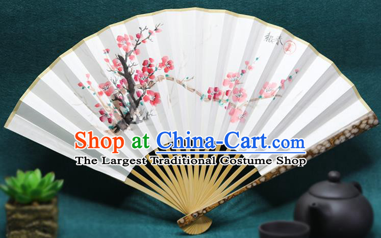 Handmade Chinese Painting Plum Mottled Bamboo Fan Traditional Classical Dance Accordion Fans Folding Fan