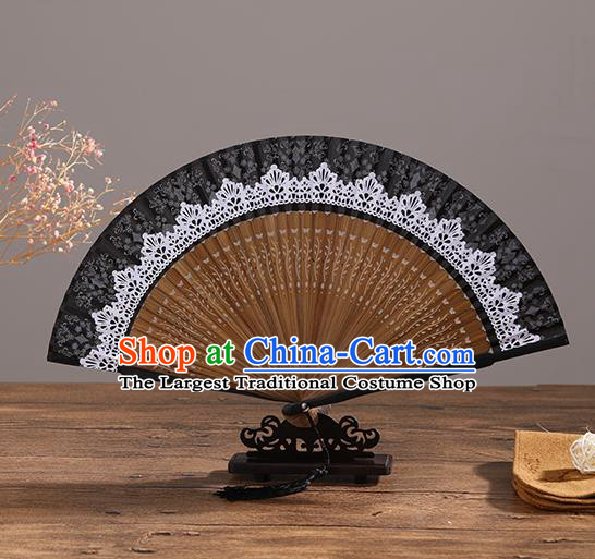 Handmade Chinese Printing White Lace Bamboo Fan Traditional Classical Dance Accordion Fans Folding Fan
