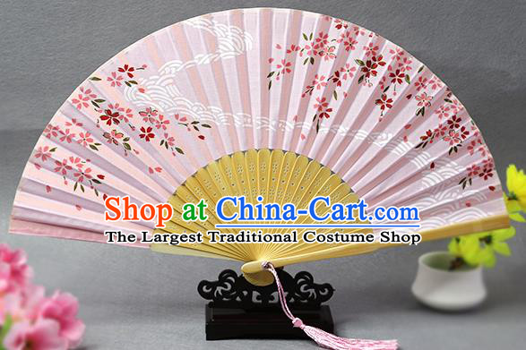 Handmade Chinese Printing Flow Sakura Pink Fan Traditional Classical Dance Accordion Fans Folding Fan