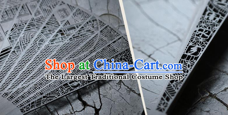 Handmade Chinese Carving Jiangnan Watertown Ebony Fan Traditional Classical Dance Accordion Fans Folding Fan