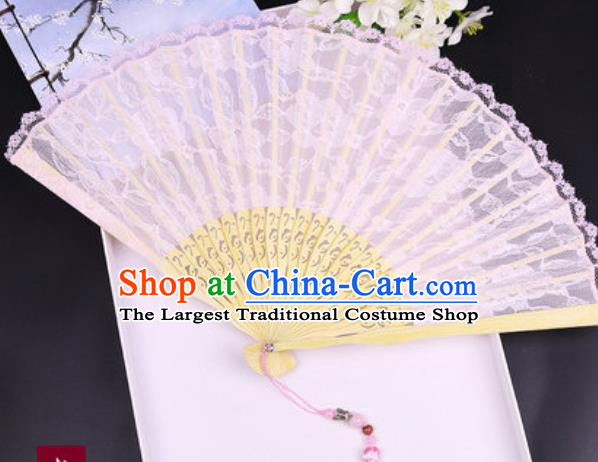 Handmade Chinese Light Pink Lace Fan Traditional Classical Dance Accordion Fans Folding Fan