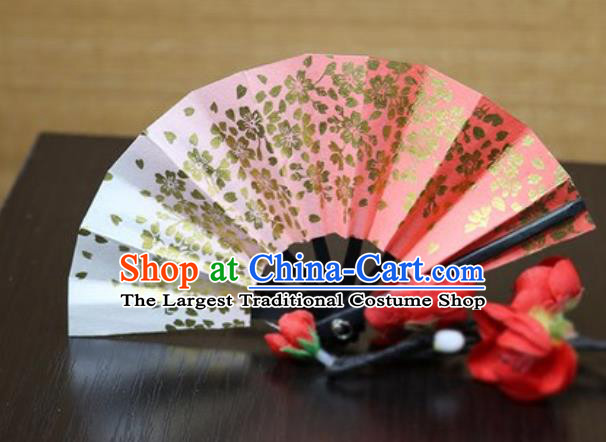 Handmade Chinese Printing Sakura Red Fan Traditional Classical Dance Accordion Fans Folding Fan