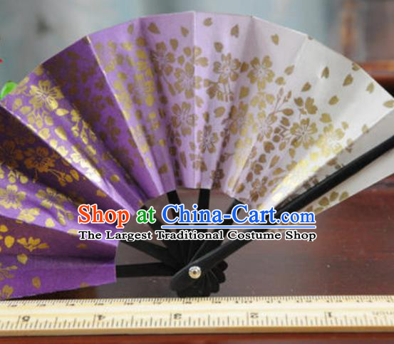 Handmade Chinese Printing Sakura Purple Fan Traditional Classical Dance Accordion Fans Folding Fan