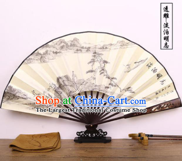 Handmade Chinese Ink Painting Landscape Carving Fan Traditional Classical Dance Accordion Fans Folding Fan