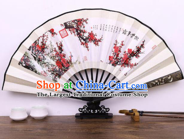 Handmade Chinese Ink Painting Plum Blossom Carving Fan Traditional Classical Dance Accordion Fans Folding Fan