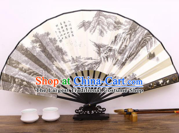Handmade Chinese Ink Painting Mountains Carving Fan Traditional Classical Dance Accordion Fans Folding Fan