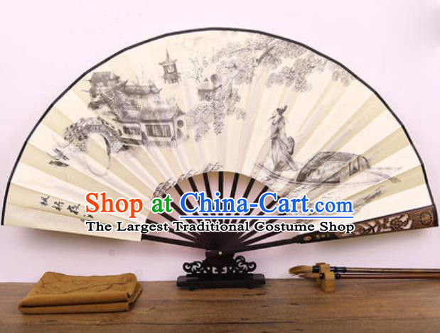 Handmade Chinese Ink Painting Maple Bridge Carving Fan Traditional Classical Dance Accordion Fans Folding Fan
