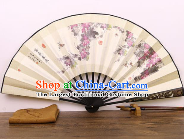 Handmade Chinese Ink Painting Grape Carving Fan Traditional Classical Dance Accordion Fans Folding Fan