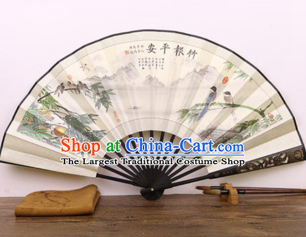 Handmade Chinese Ink Painting Bamboo Bird Carving Fan Traditional Classical Dance Accordion Fans Folding Fan