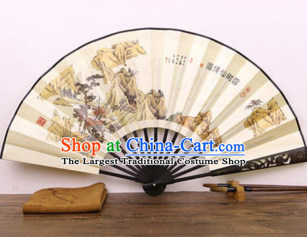 Handmade Chinese Ink Painting Carving Bamboo Fan Traditional Classical Dance Accordion Fans Folding Fan