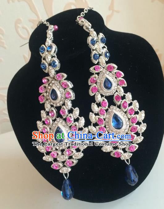 Indian Traditional Wedding Rosy Crystal Earrings Asian India Court Bride Jewelry Accessories for Women