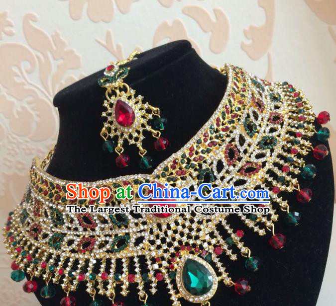 Traditional Indian Court Wedding Hair Accessories and Necklace Asian India Eyebrows Pendant Jewelry Accessories for Women