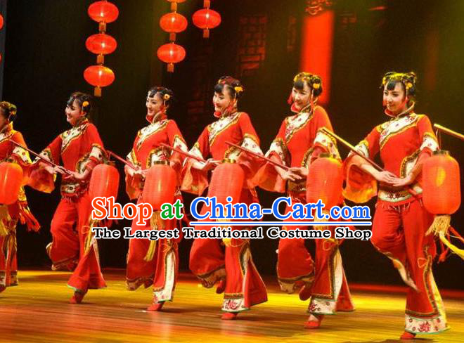 Chinese Red Lantern Folk Dance Outfits Traditional Fan Dance Stage Performance Costume for Women