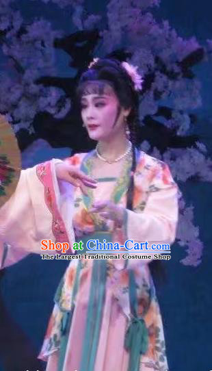 Chinese Shaoxing Opera Xiaodan Dress Costumes and Headpieces Li Hua Qing Yue Opera Servant Girl Garment Apparels