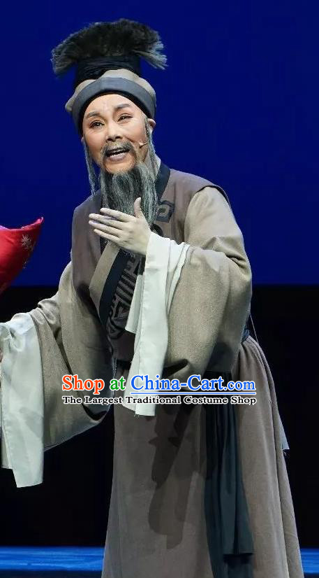 Chinese Yue Opera Elderly Male Apparels and Headwear Breeze Pavilion Shaoxing Opera Old Man Landlord Xue Rong Garment Costumes