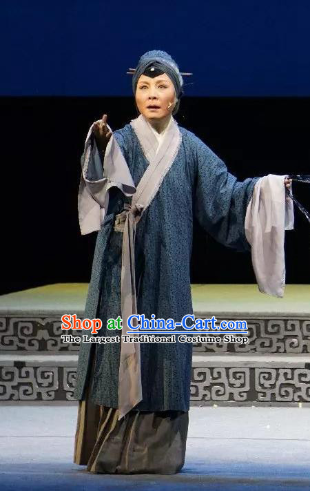 Chinese Shaoxing Opera Elderly Woman Garment Costumes and Headdress Breeze Pavilion Yue Opera Laodan Country Female Dress Apparels