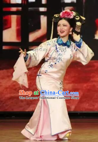 Chinese Shaoxing Opera Qing Dynasty Court Lady Dress Costumes and Headdress Emperor Guangxu Opera Hua Tan Garment Apparels